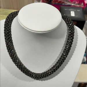 835. Sophisticated BlackGray Crystal Necklace with Textured‎ Design